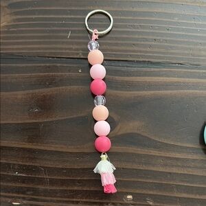 Pink Beaded Keychain with Tassel